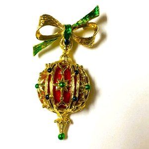 Vintage Signed Jerry's Christmas Holiday MCM Dangle Tree Ornament Brooch Pin